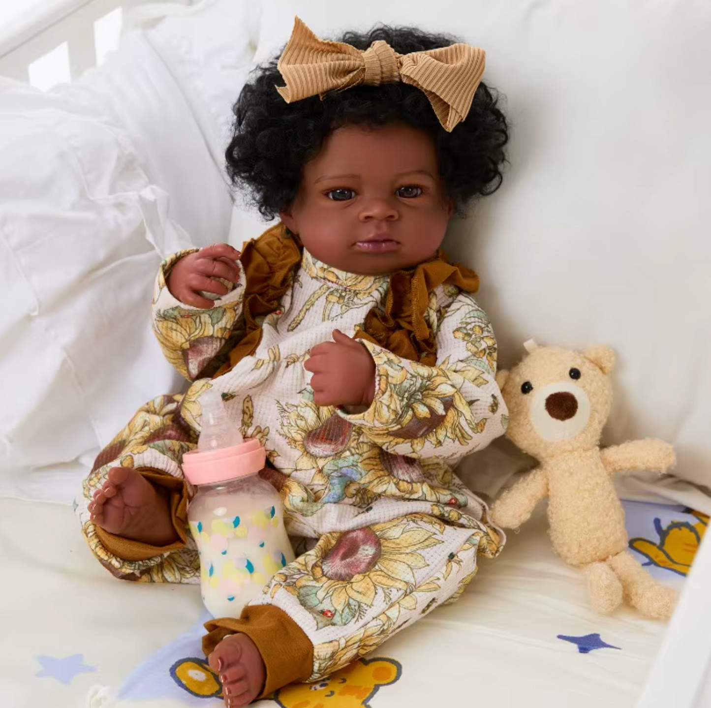 "Lanny" – 20-tums (ca 50 cm) Afrikansk Amerikansk Reborn-docka med Mörk Hy och Handrotat Hår
