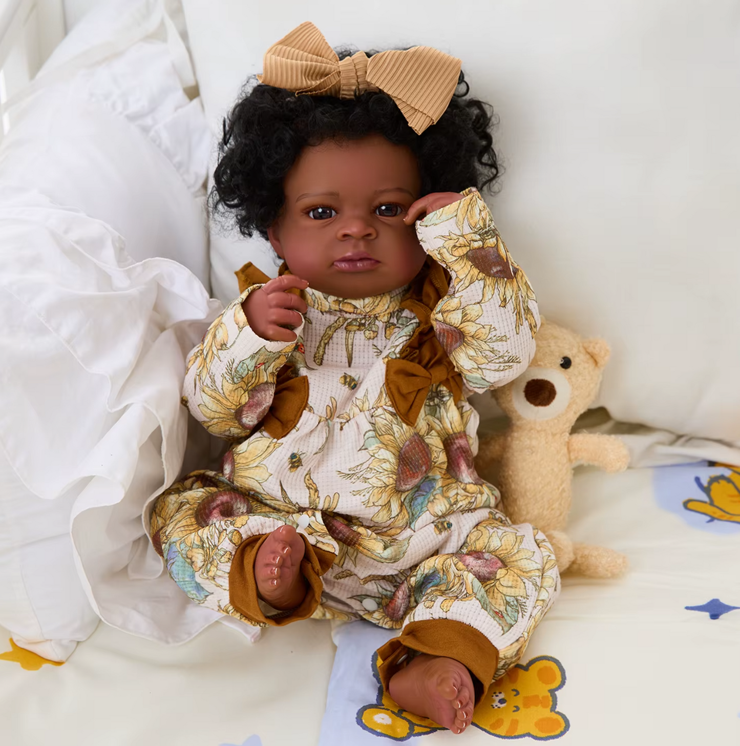 "Lanny" – 20-tums (ca 50 cm) Afrikansk Amerikansk Reborn-docka med Mörk Hy och Handrotat Hår