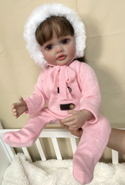 Ava – 55 cm bedårande Toddler Reborn-docka med bruna ögon & handrotat hår