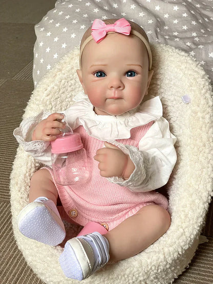 Elina – 50 cm bedårande Reborn bebisdocka med blå ögon & rosa stickad outfit